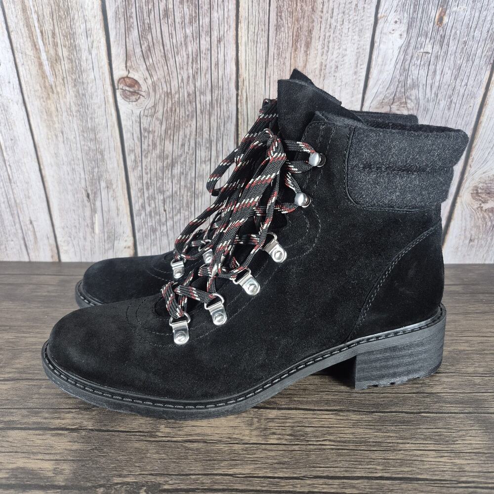 Sam Edelman Darrah Hiker Boots Black Suede Wool Ankle Lace Up Women's Size 9